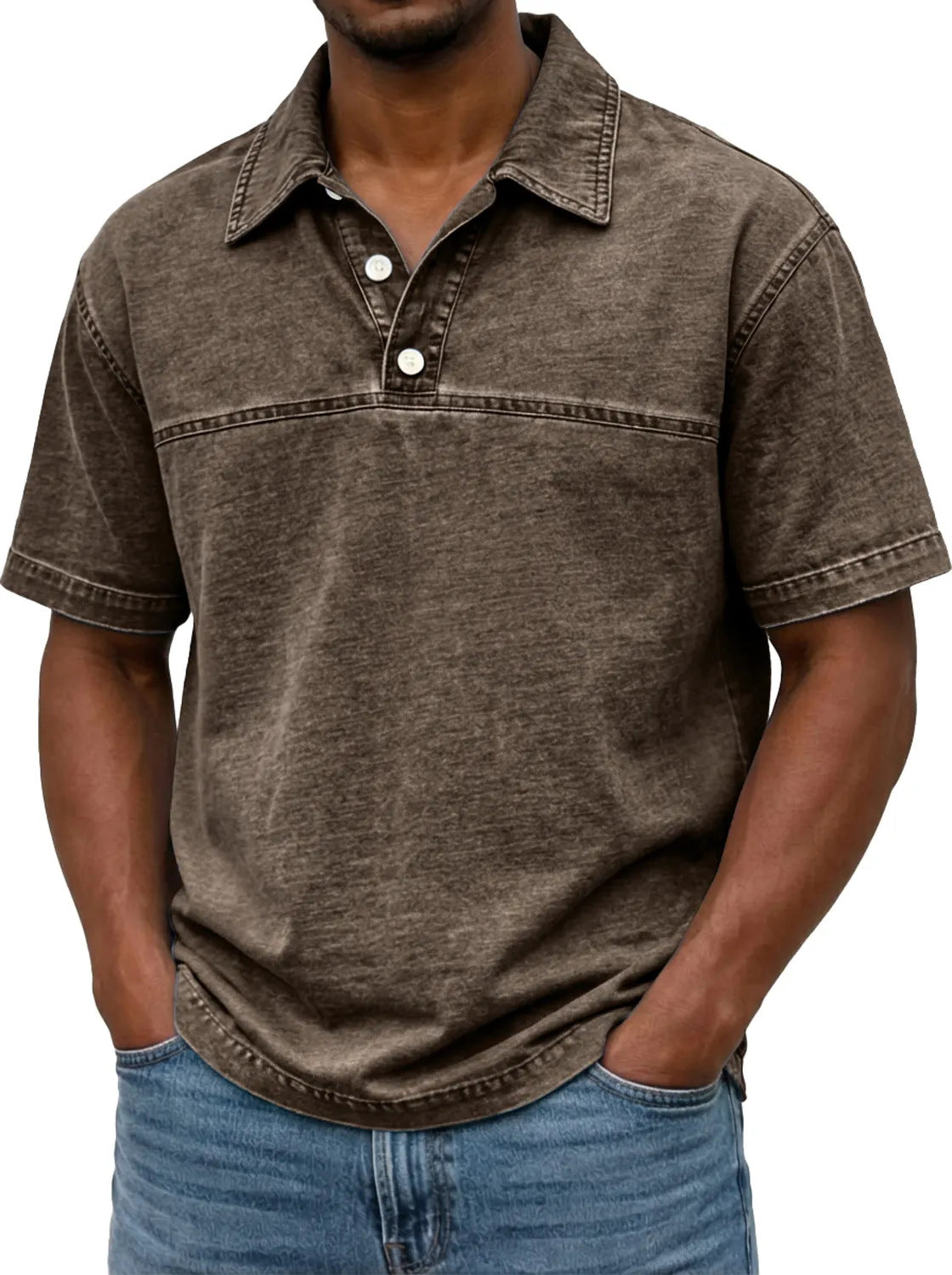 Polo pour hommes couleur unie vintage, coloris Brun