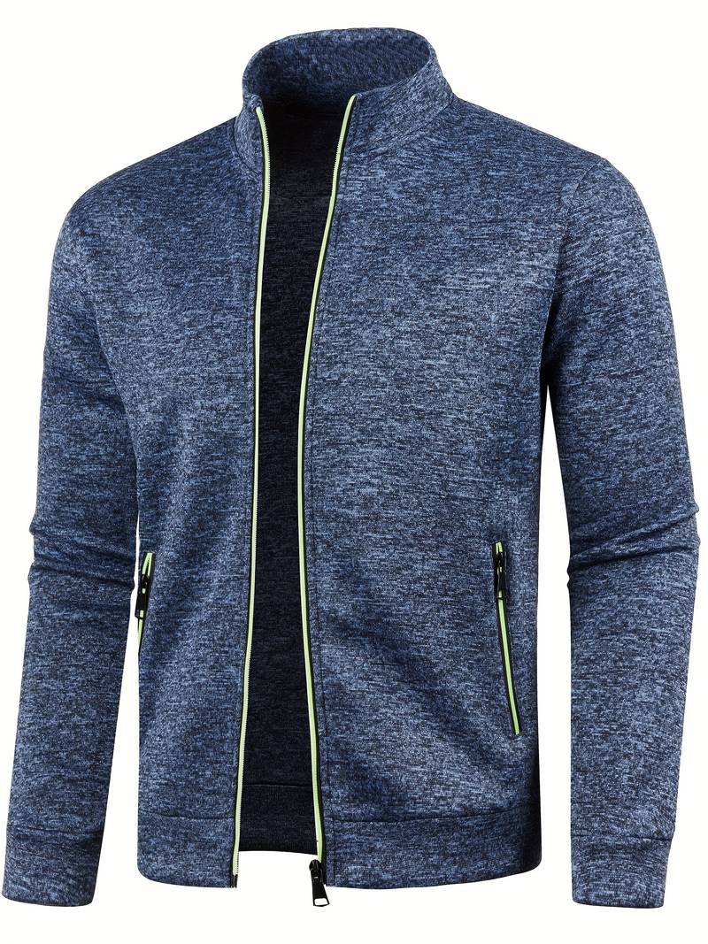 Cardigan en maille zippé, coloris Bleu marine