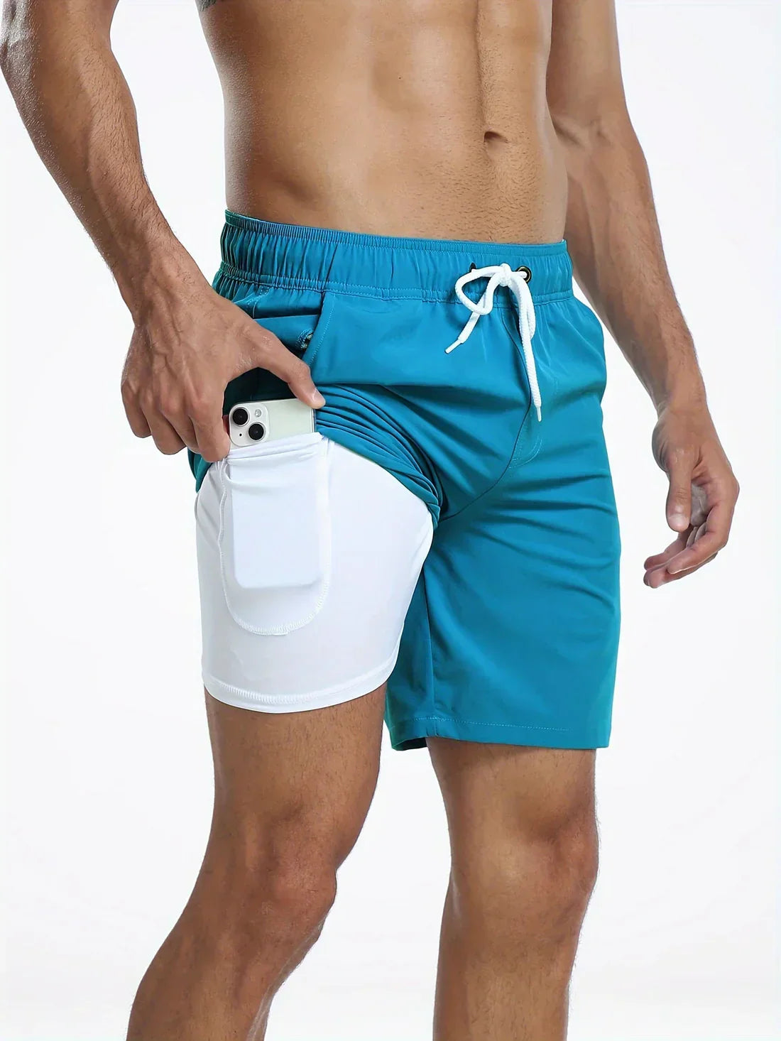 Short de bain athlétique à séchage rapide pour hommes, coloris Bleu de mer