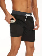 Short de bain athlétique à séchage rapide pour hommes, coloris Noir