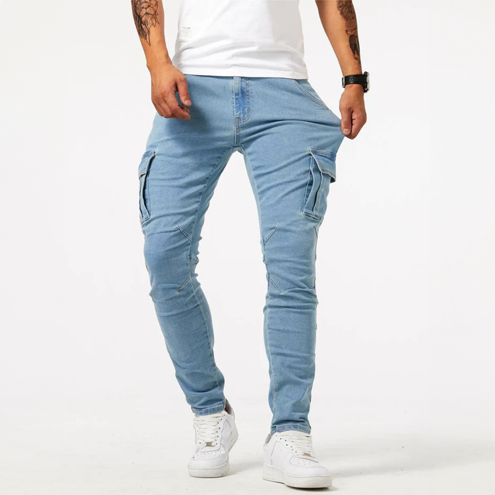 Jean cargo pour hommes, coloris Bleu