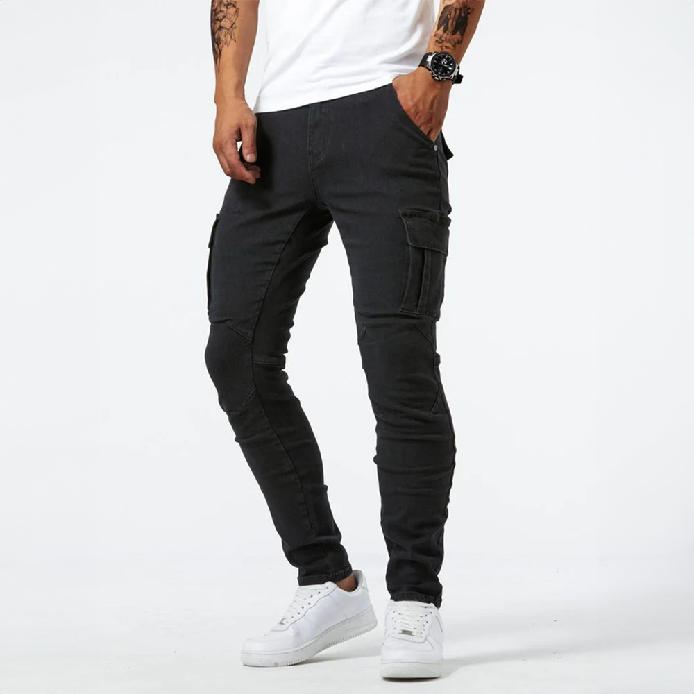 Jean cargo pour hommes, coloris Noir