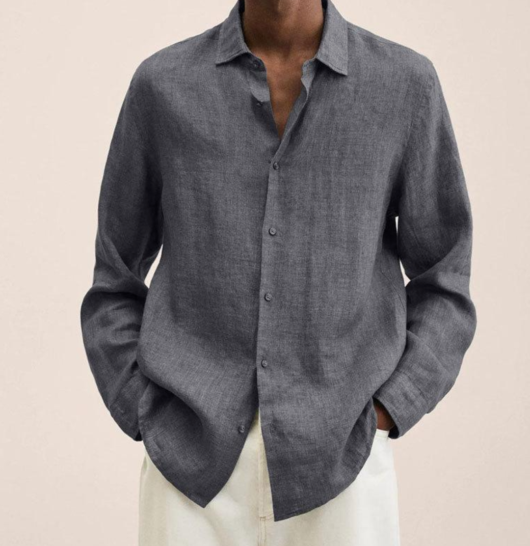 Chemise Homme en Lin à Manches Longues, coloris Gris