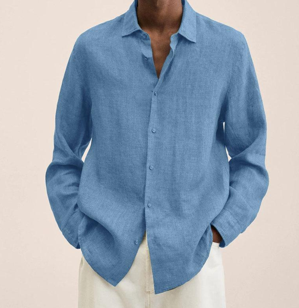Chemise Homme en Lin à Manches Longues, coloris Bleu clair