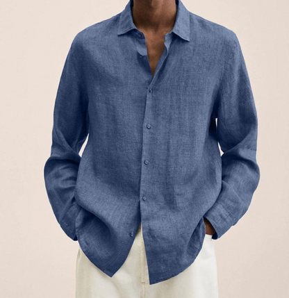 Chemise Homme en Lin à Manches Longues, coloris Bleu