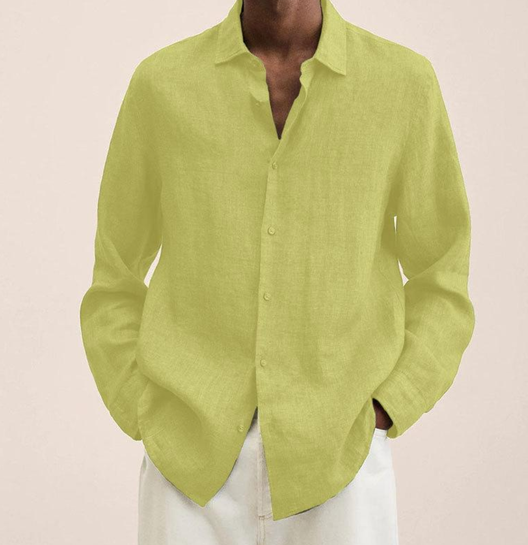 Chemise Homme en Lin à Manches Longues, coloris Jaune