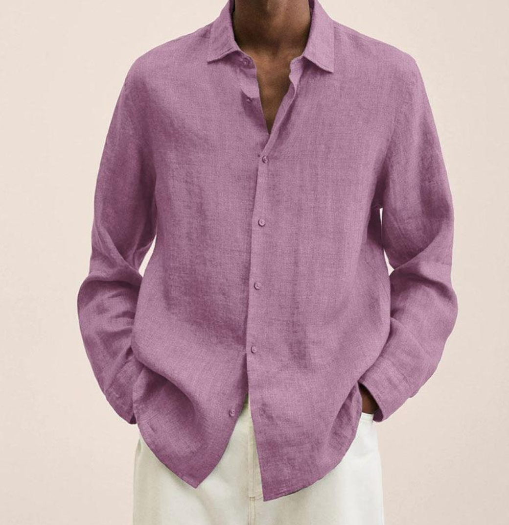 Chemise Homme en Lin à Manches Longues, coloris Rose