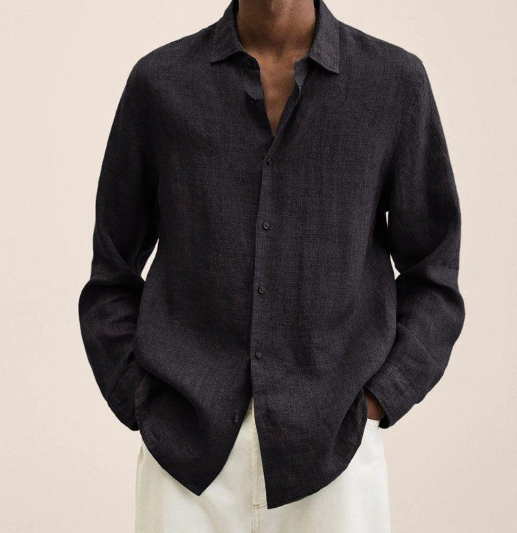 Chemise Homme en Lin à Manches Longues, coloris Noir
