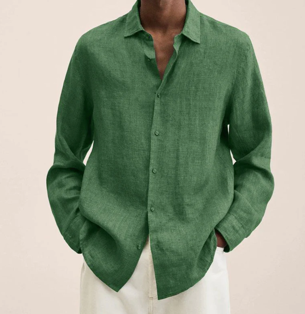 Chemise Homme en Lin à Manches Longues, coloris Vert clair