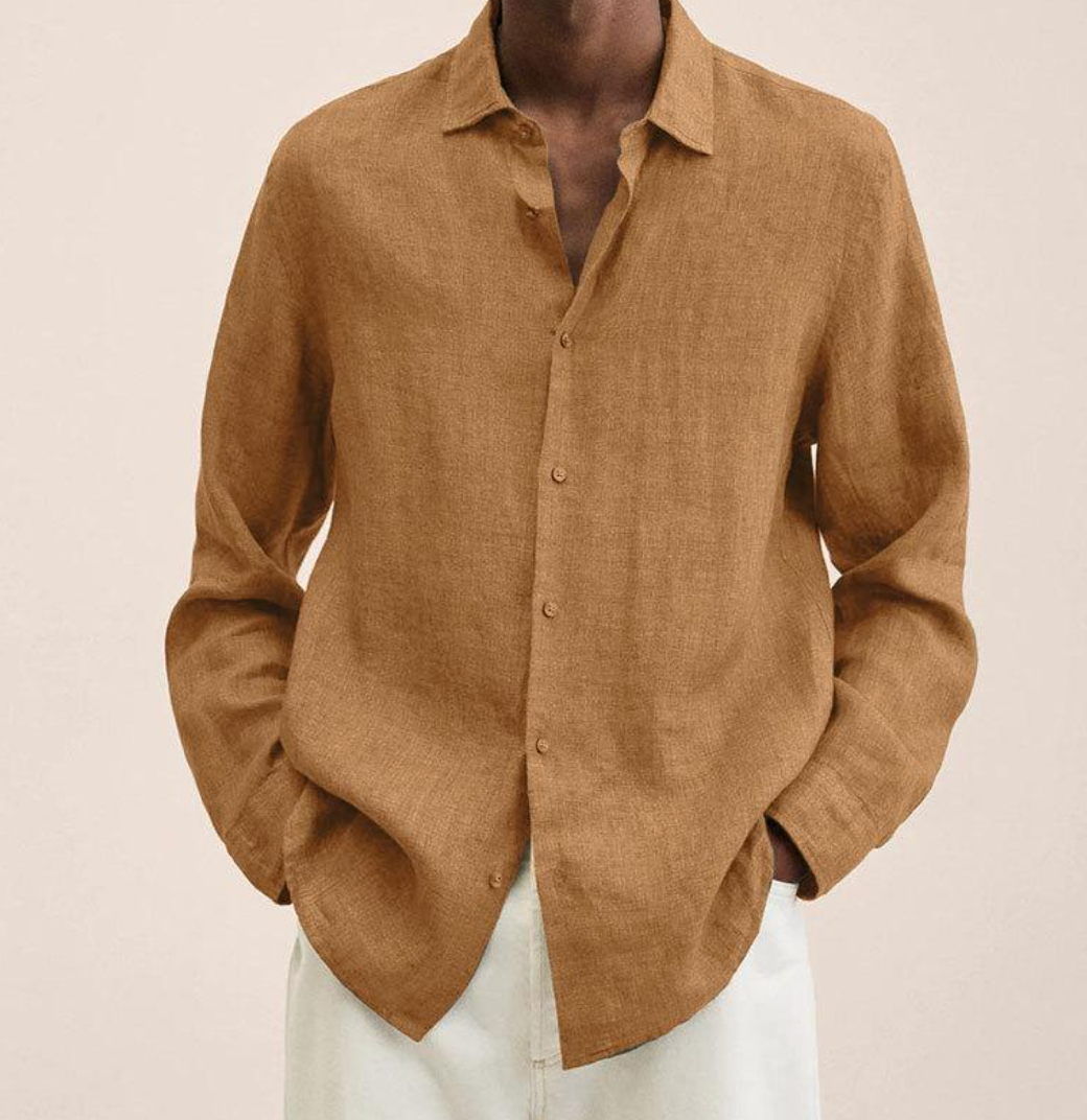 Chemise Homme en Lin à Manches Longues, coloris Brun