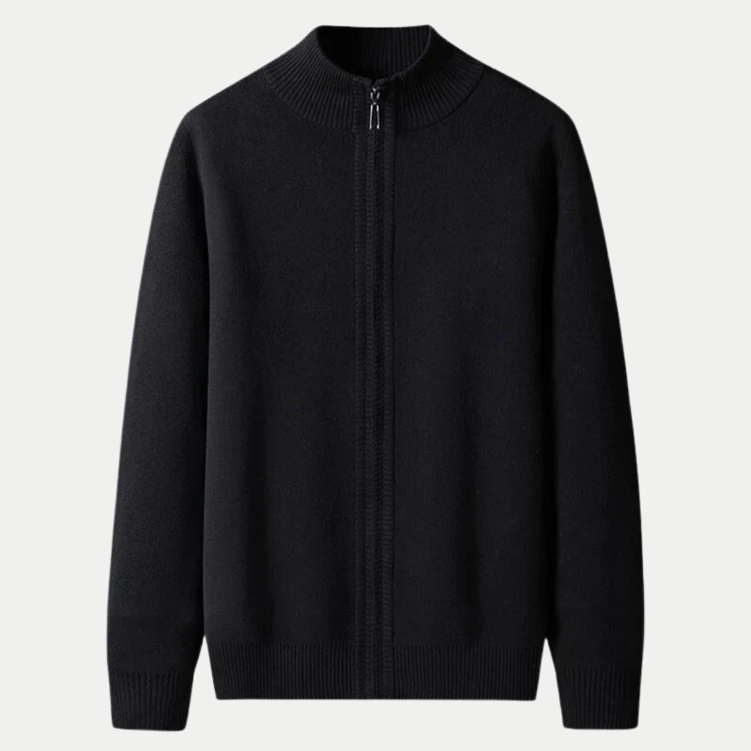 Hommes Cardigan zippé en coton, coloris Noir