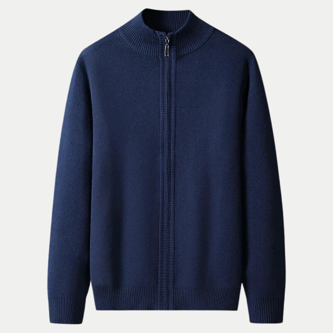 Hommes Cardigan zippé en coton, coloris Bleu