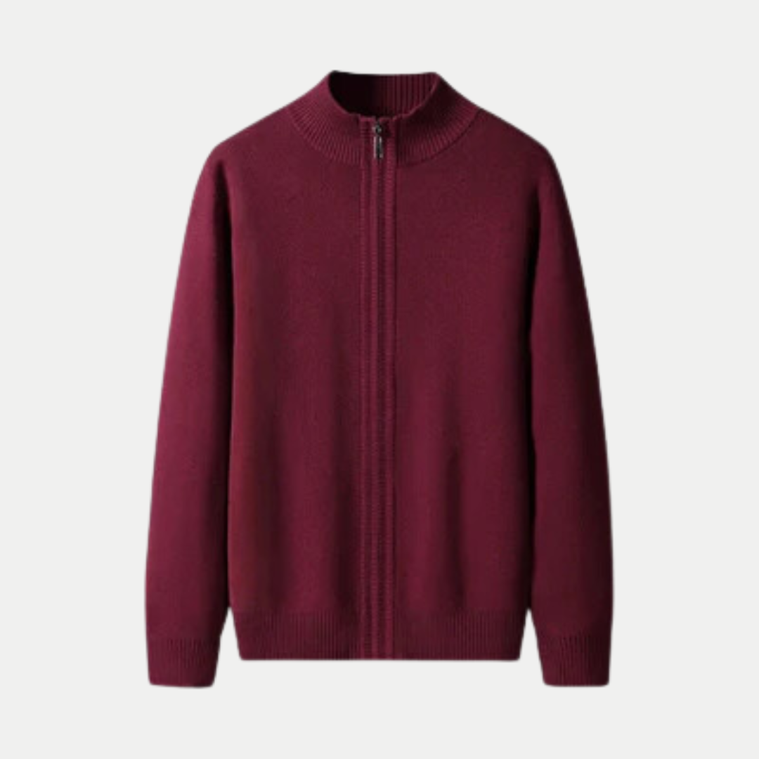 Hommes Cardigan zippé en coton, coloris Bourgogne
