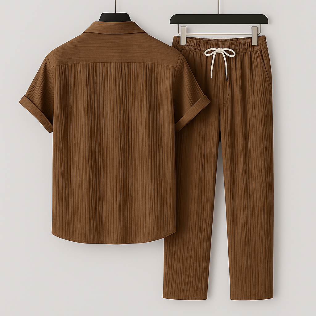 Ensemble homme effet lin chemise et pantalon a cordon, vue 4
