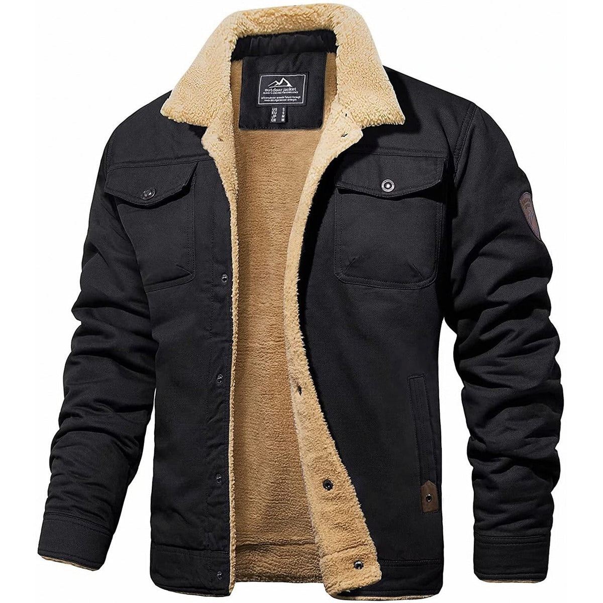 Veste Cargo Homme Doublée Sherpa, coloris Noir