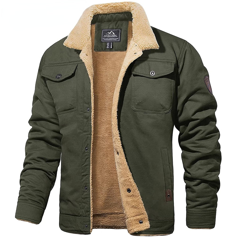 Veste Cargo Homme Doublée Sherpa, coloris Vert armée