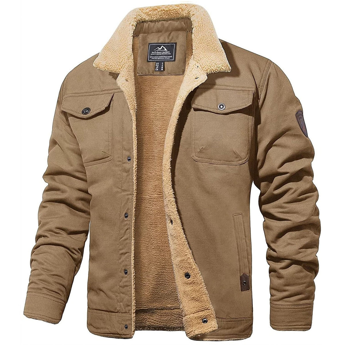 Veste Cargo Homme Doublée Sherpa, coloris Kaki