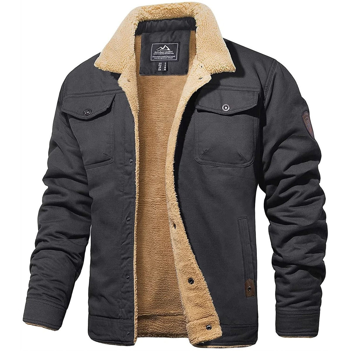 Veste Cargo Homme Doublée Sherpa, coloris Gris foncé