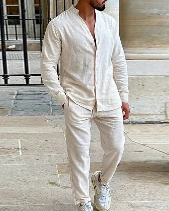 Ensemble décontracté en lin pour homme, coloris Beige