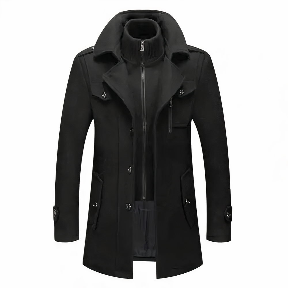 Manteau pour Homme en Mélange de Laine à Double Col, coloris Noir