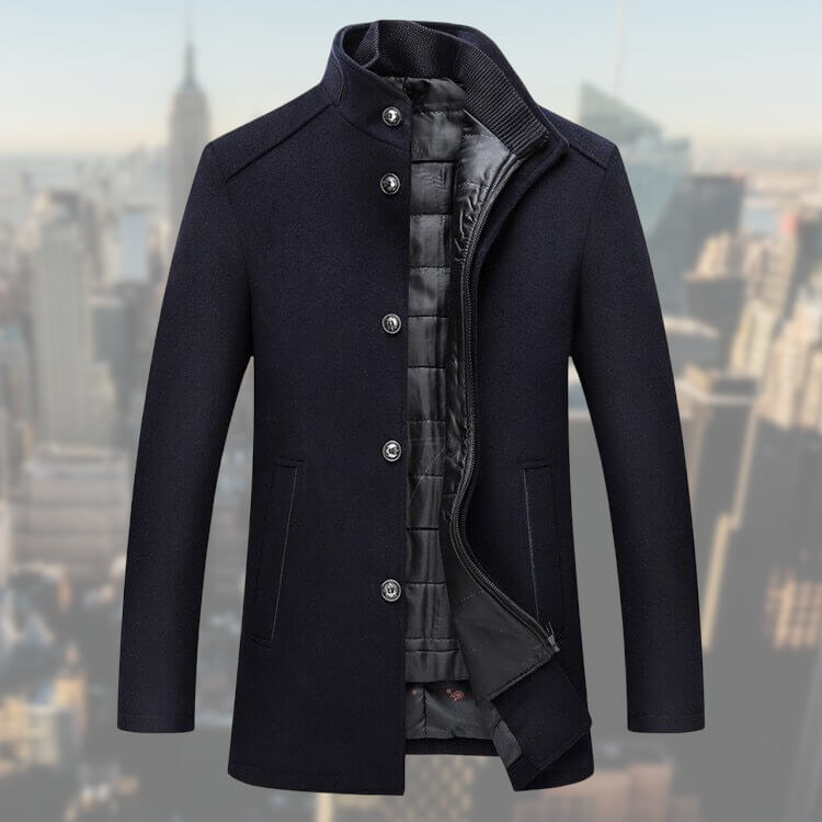 Manteau d’Hiver Homme en Mélange de Laine avec Gilet Amovible, coloris Bleu