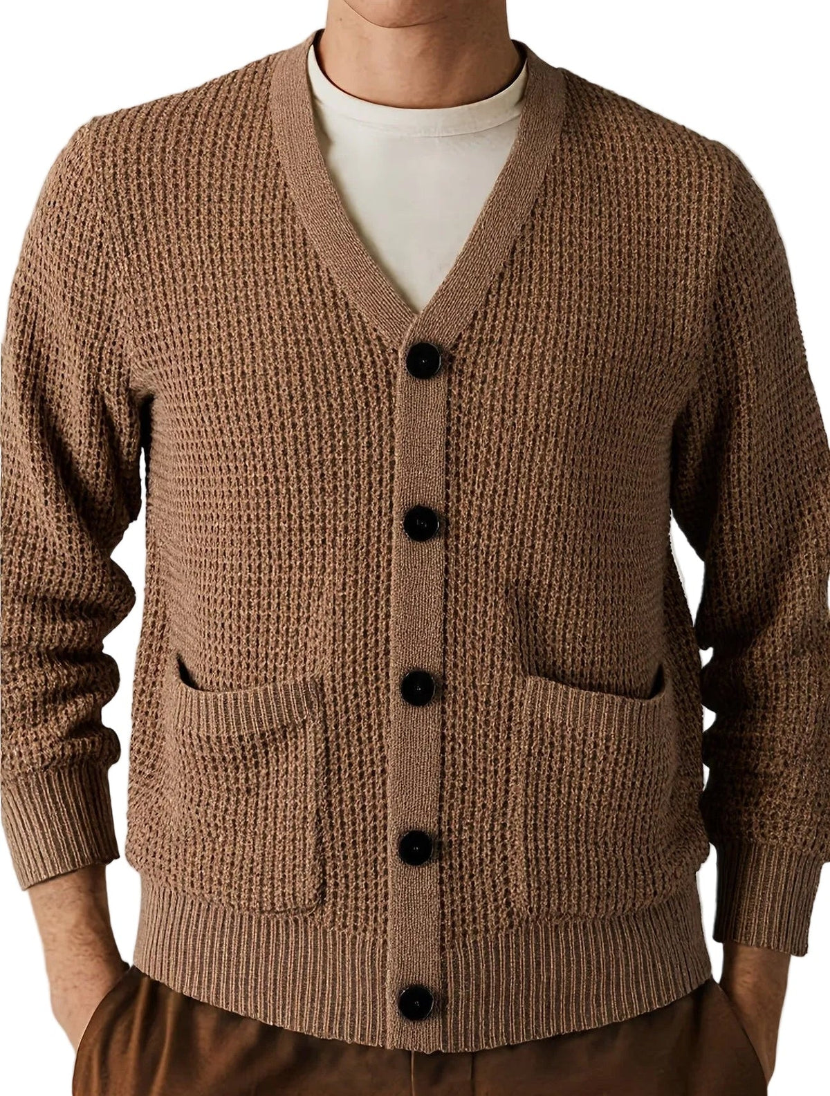 Gilet en Maille Gaufrée pour Homme, coloris Marron, vue principale