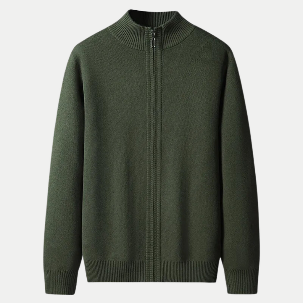 Hommes Cardigan zippé en coton, coloris Vert militaire