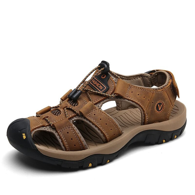 Sandales en cuir, coloris Brun