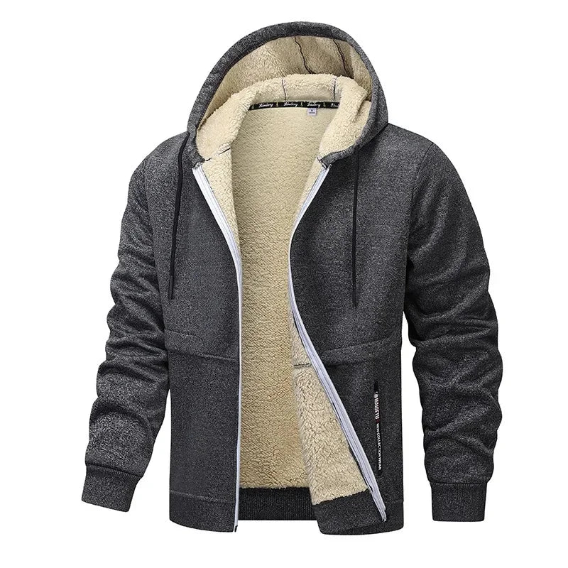 Hoodie Homme Zip Sherpa Doublé, coloris Gris foncé