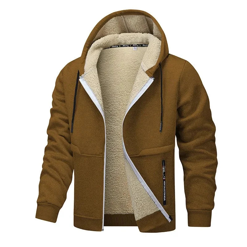 Hoodie Homme Zip Sherpa Doublé, coloris Brun