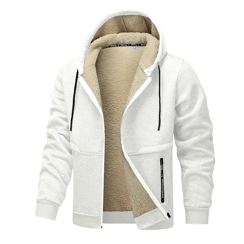 Hoodie Homme Zip Sherpa Doublé, coloris Blanc
