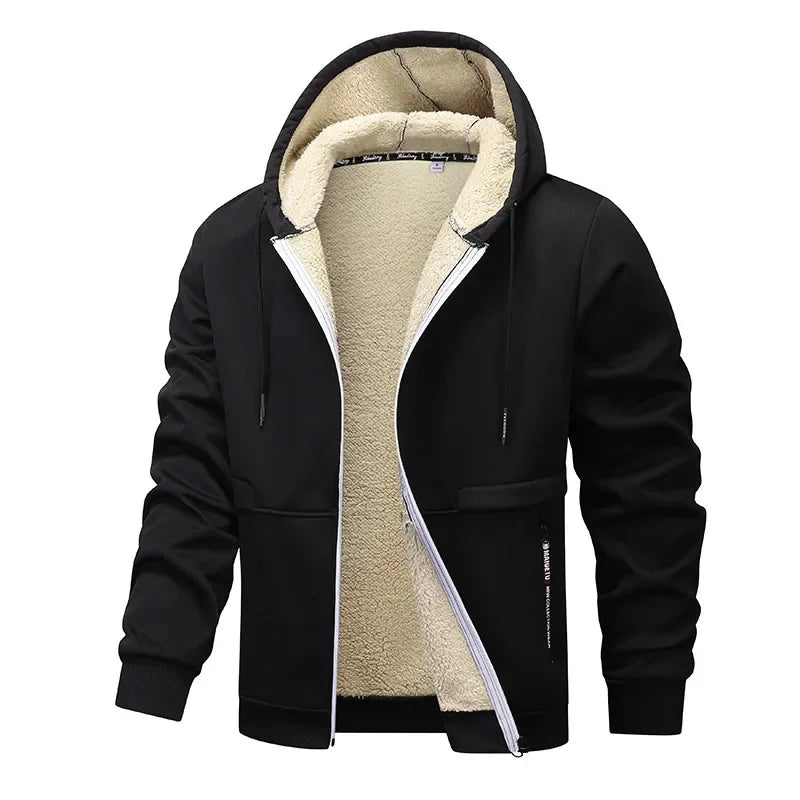 Hoodie Homme Zip Sherpa Doublé, coloris Noir