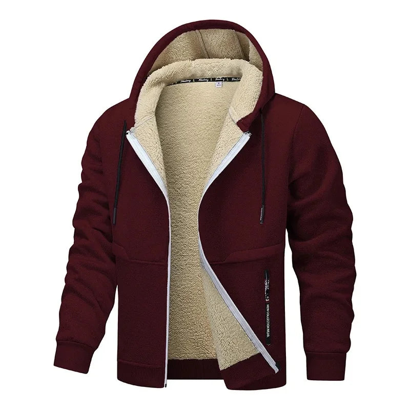 Hoodie Homme Zip Sherpa Doublé, coloris Bourgogne