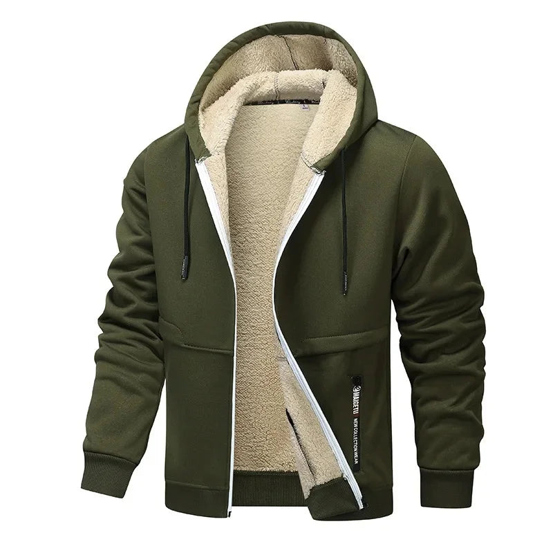 Hoodie Homme Zip Sherpa Doublé, coloris Vert armée