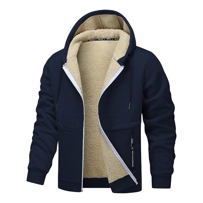 Hoodie Homme Zip Sherpa Doublé, coloris Bleu marine