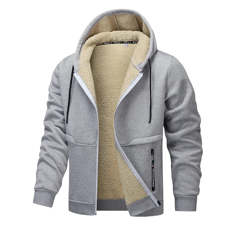 Hoodie Homme Zip Sherpa Doublé, coloris Gris clair
