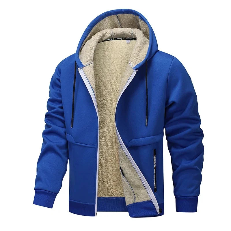 Hoodie Homme Zip Sherpa Doublé, coloris Bleu