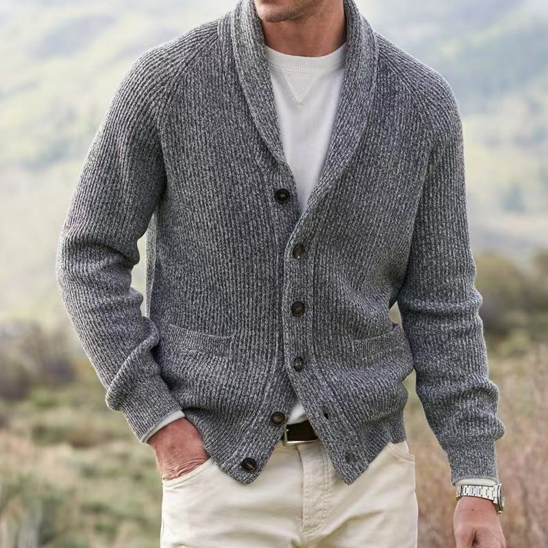 Cardigan Vintage Homme en Laine Boutonné, coloris Gris