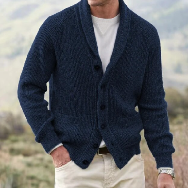 Cardigan Vintage Homme en Laine Boutonné, coloris Bleu marine