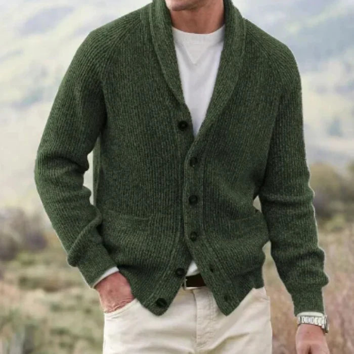 Cardigan Vintage Homme en Laine Boutonné, coloris Olive
