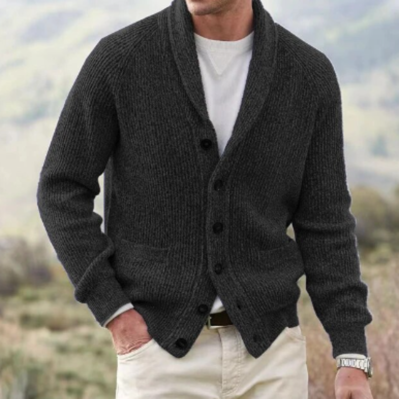 Cardigan Vintage Homme en Laine Boutonné, coloris Noir