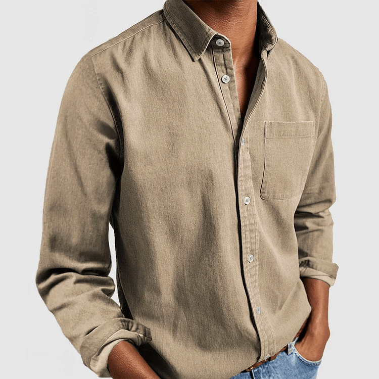 Chemise homme à manches longues et col classique, coloris Kaki