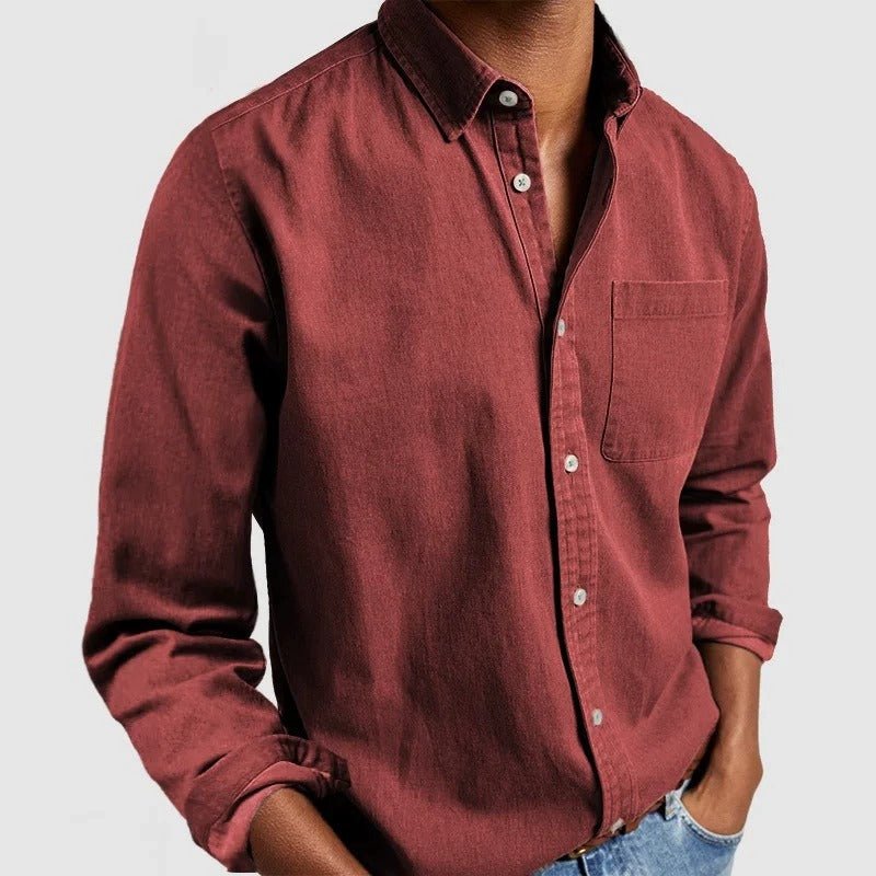 Chemise homme à manches longues et col classique, coloris Rouge