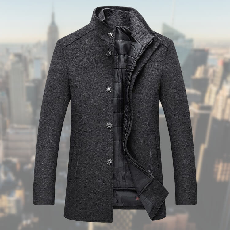 Manteau d’Hiver Homme en Mélange de Laine avec Gilet Amovible, coloris Gris