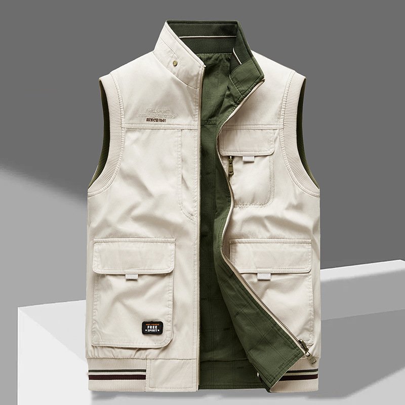 Gilet Utilitaire Réversible Homme, coloris Vert Beige