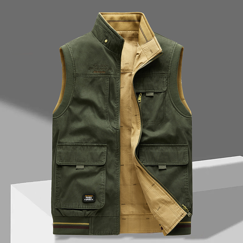 Gilet Utilitaire Réversible Homme, coloris Vert Kaki