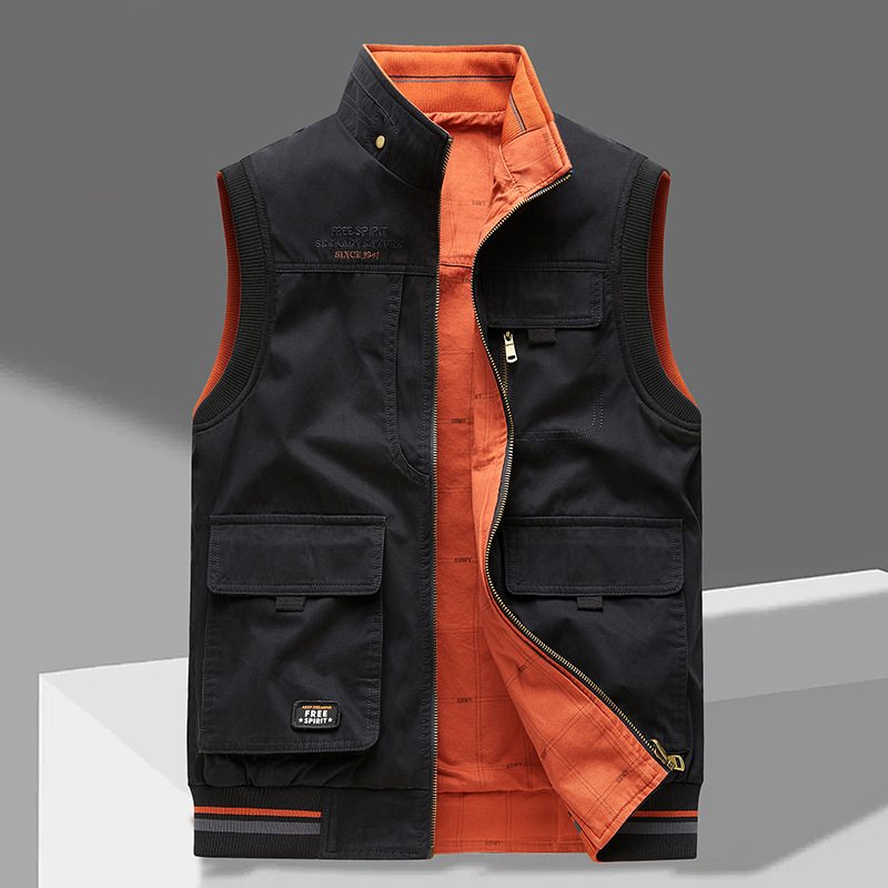 Gilet Utilitaire Réversible Homme, coloris Noir Orange