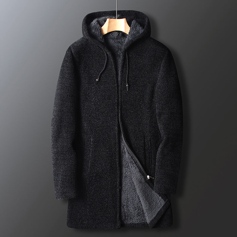 Veste Longue à Capuche Décontractée d’Hiver pour Homme, coloris Noir