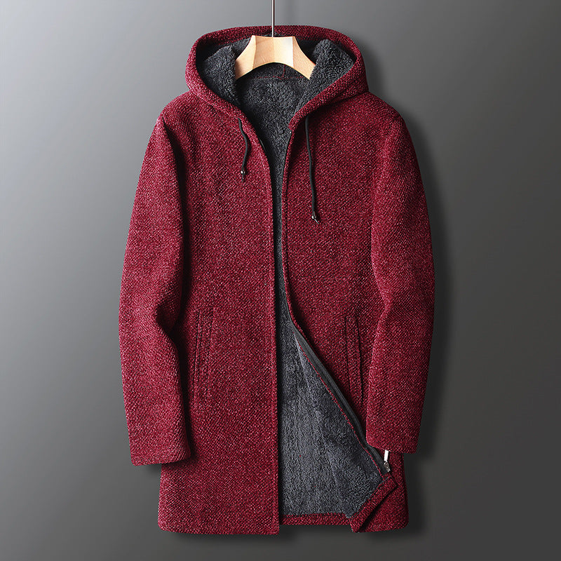 Veste Longue à Capuche Décontractée d’Hiver pour Homme, coloris Rouge
