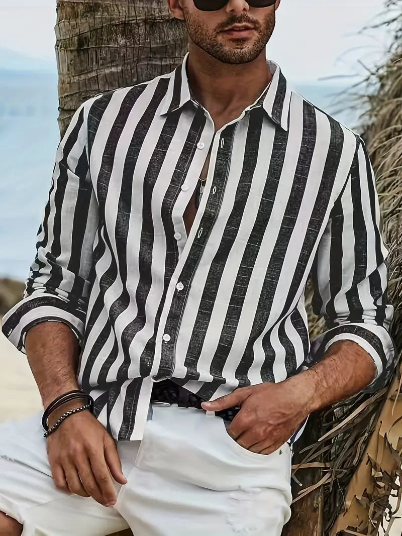 Chemise rayee homme decontractee, coloris Noir